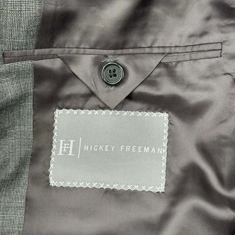 Vintage Hickey Freeman Suit Jacket Mens 44R Gray Loro Piana Tasmanian Super 130s